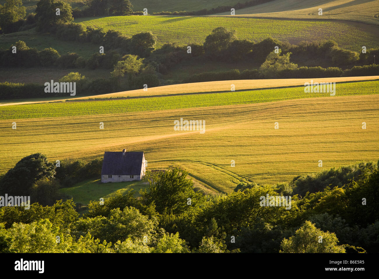 An Evening View From The Cotswold Scarp At Painswick Beacon Stock