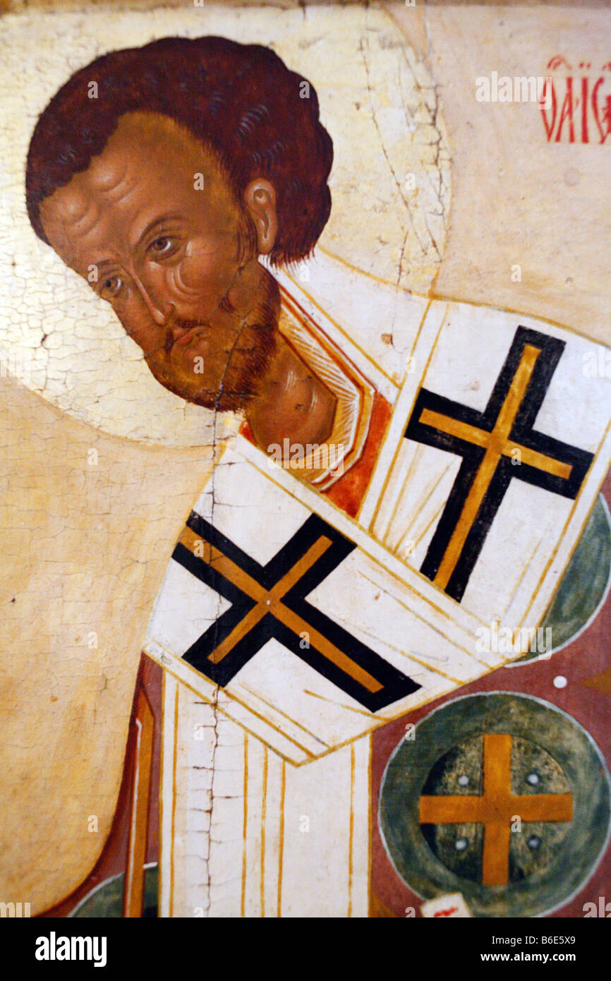 Russian Icon, religious art, saint, city museum Pskov, Russia Stock Photo