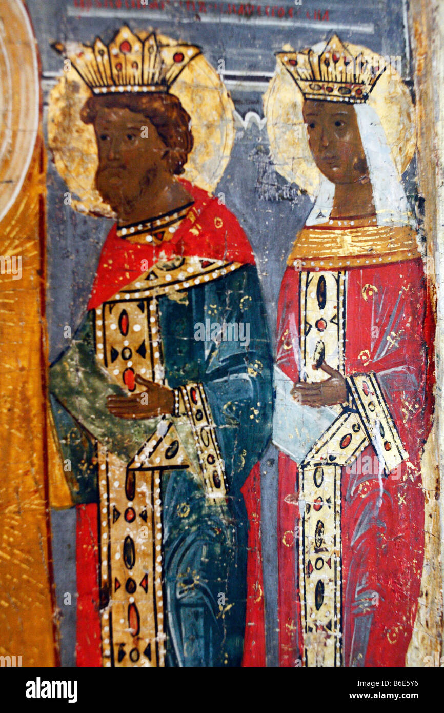 Russian Icon, religious art, saint, city museum Pskov, Russia Stock Photo