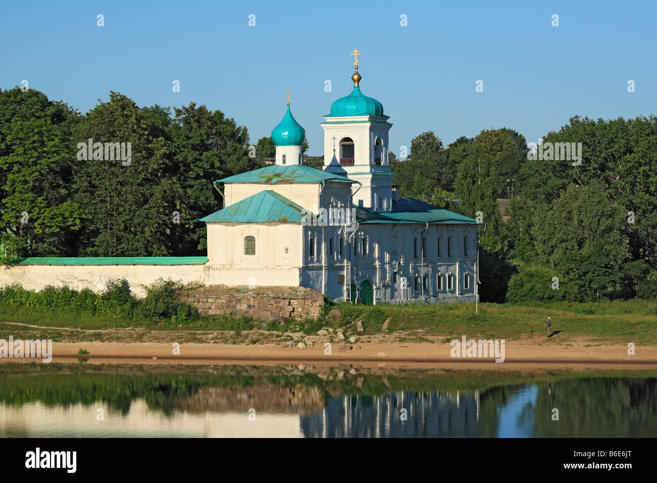 Mirozhsky monastery, view from river Velikaya, Pskov, Pskov region, Russia Stock Photo