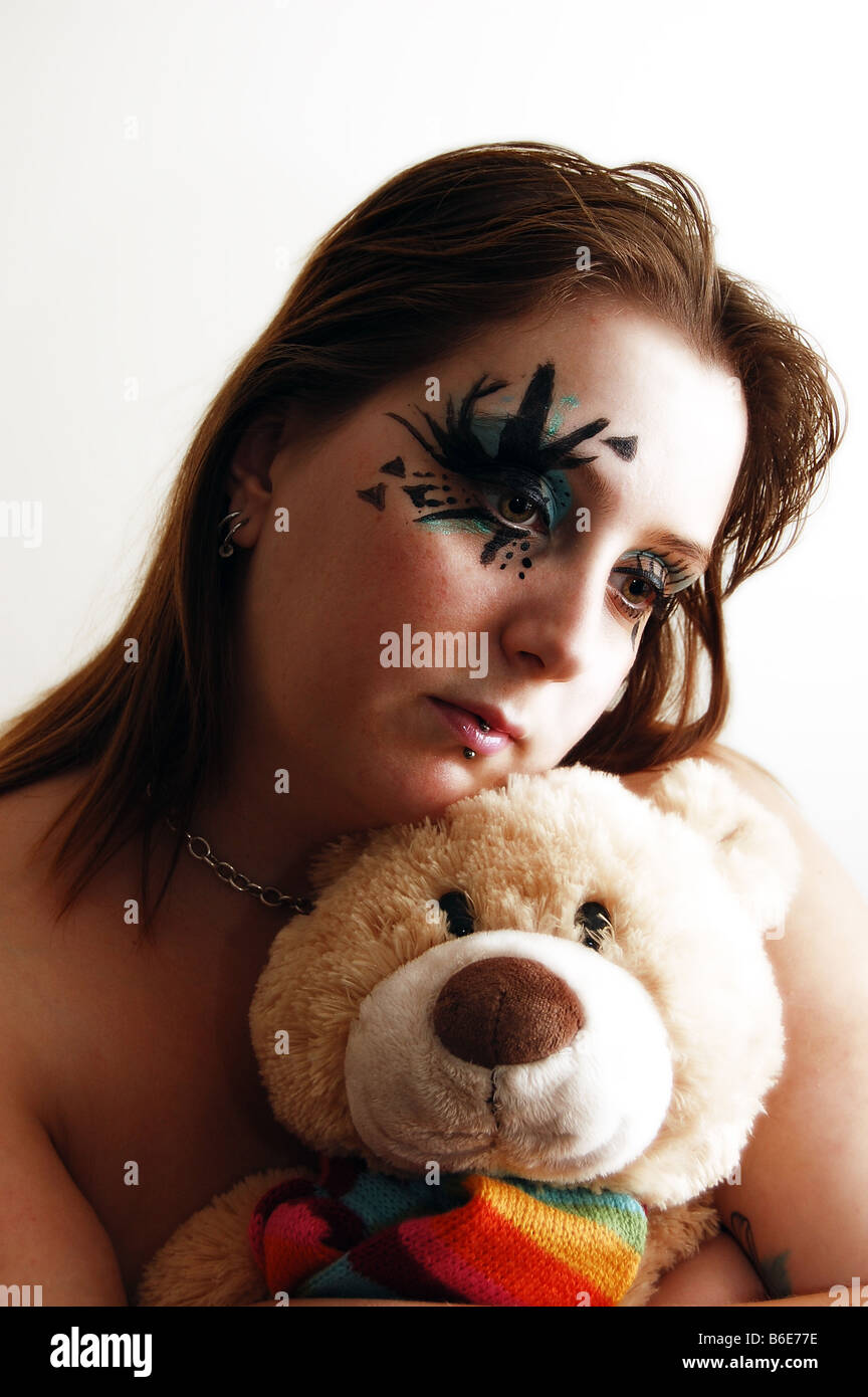 20-year-old girl poses nude with a teddy bear Stock Photo - Alamy