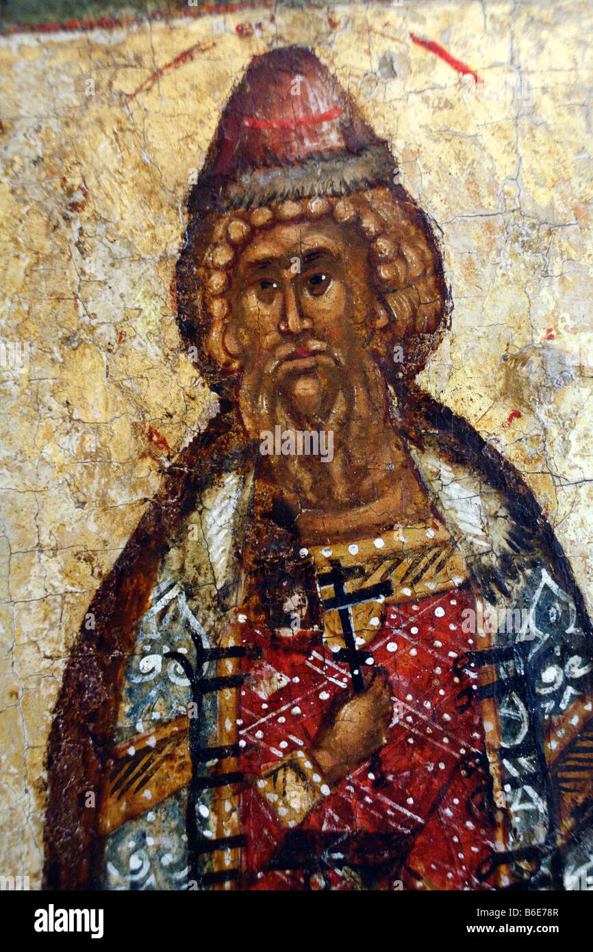 Russian Icon, religious art, saint, city museum Pskov, Russia Stock Photo