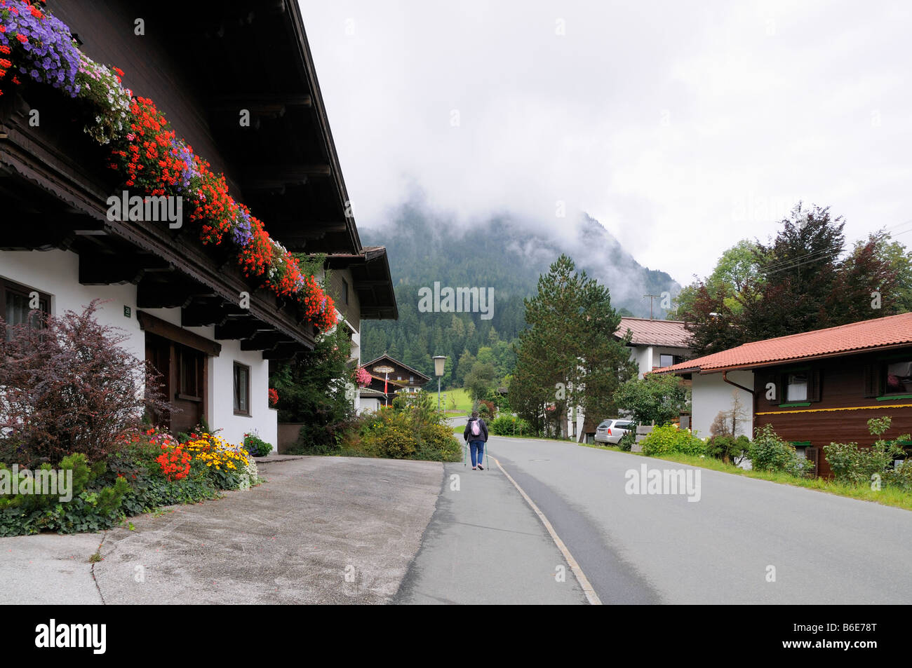 Soll local area with houses hotels and mountains in the background in