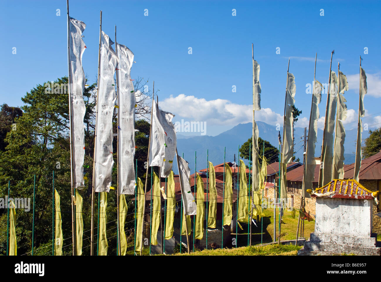 Prayer Flags at Pemayangtsi Monastery, Sikkim, India Stock Photo