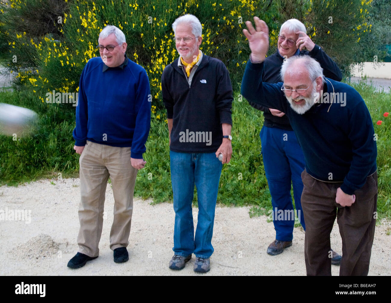 Group of older men playing a an impromptu game of Boules, Nyons ...