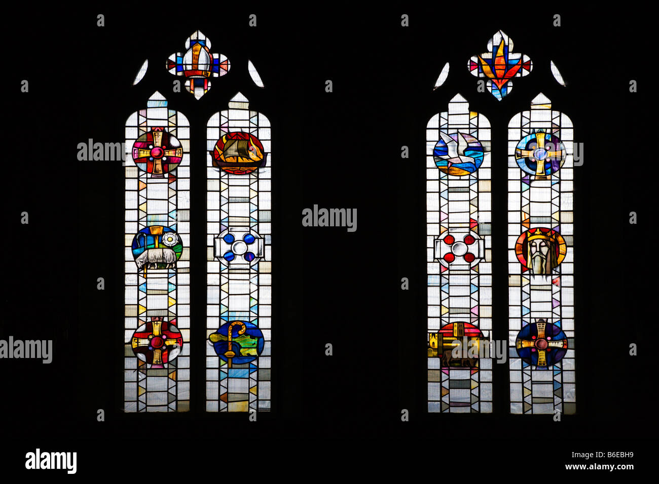Stained Glass St Cuthberts Church Amble Northumberland England Stock