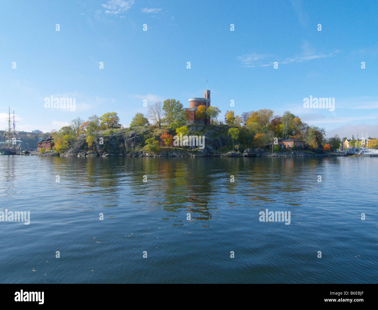 Small island with fortress in Stockholm, Sweden. Stock Photo