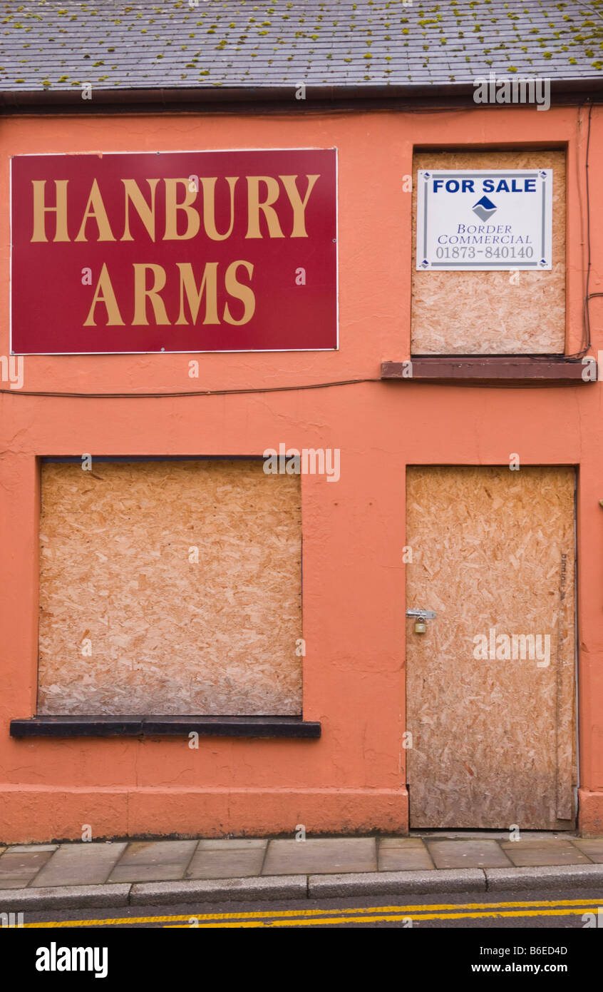 Closed boarded up and for sale Hanbury Arms pub in Pontypool Torfaen