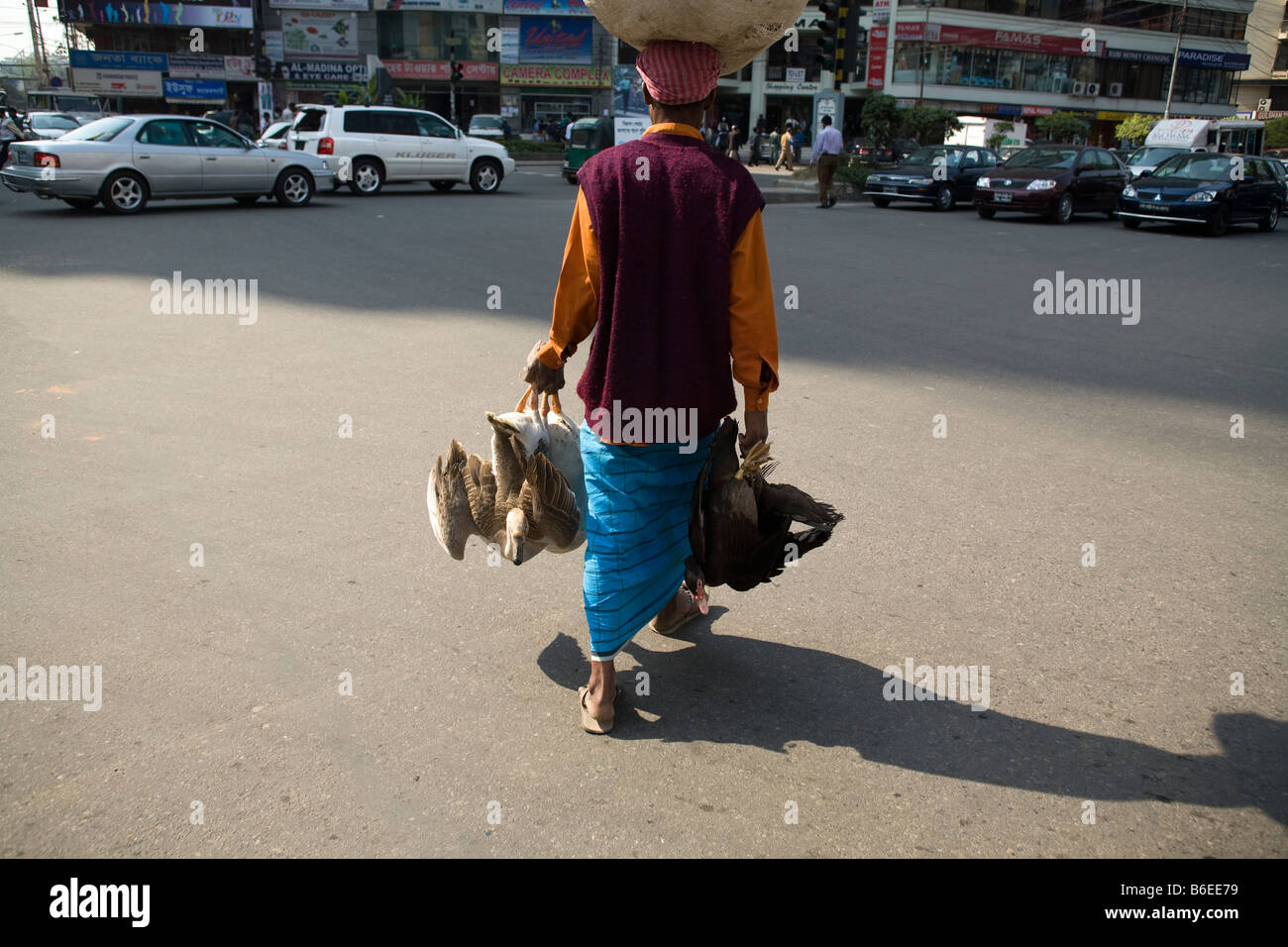 A man walking down the street carrying geese Dhaka Stock Photo Alamy