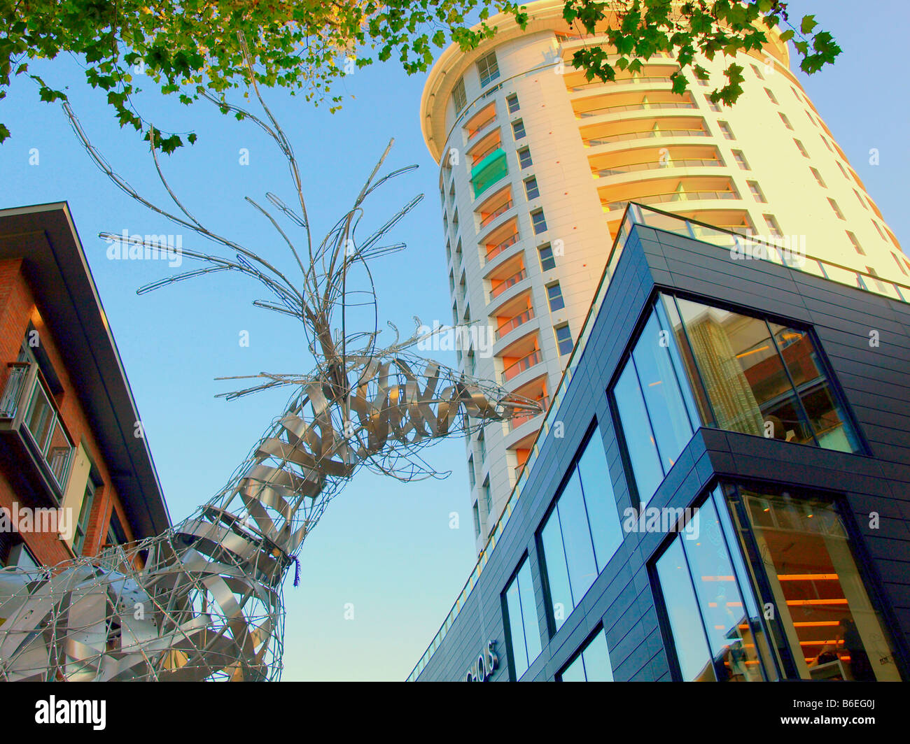 The Cabot circus open shopping mall with decorative steel reindeer