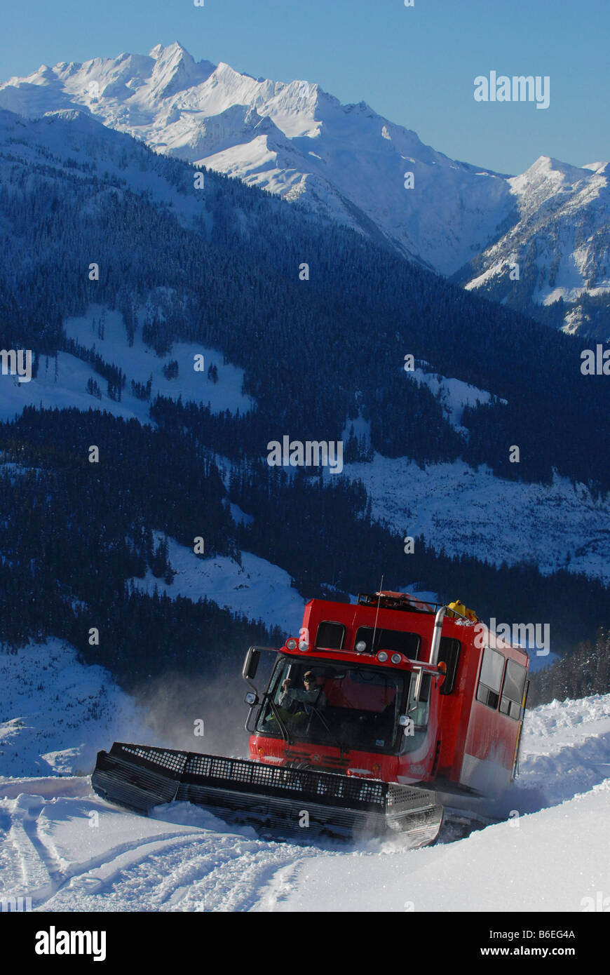 Snow cat at Powder Mountain Cat skiing In Whistler, BC, Canada Stock Photo