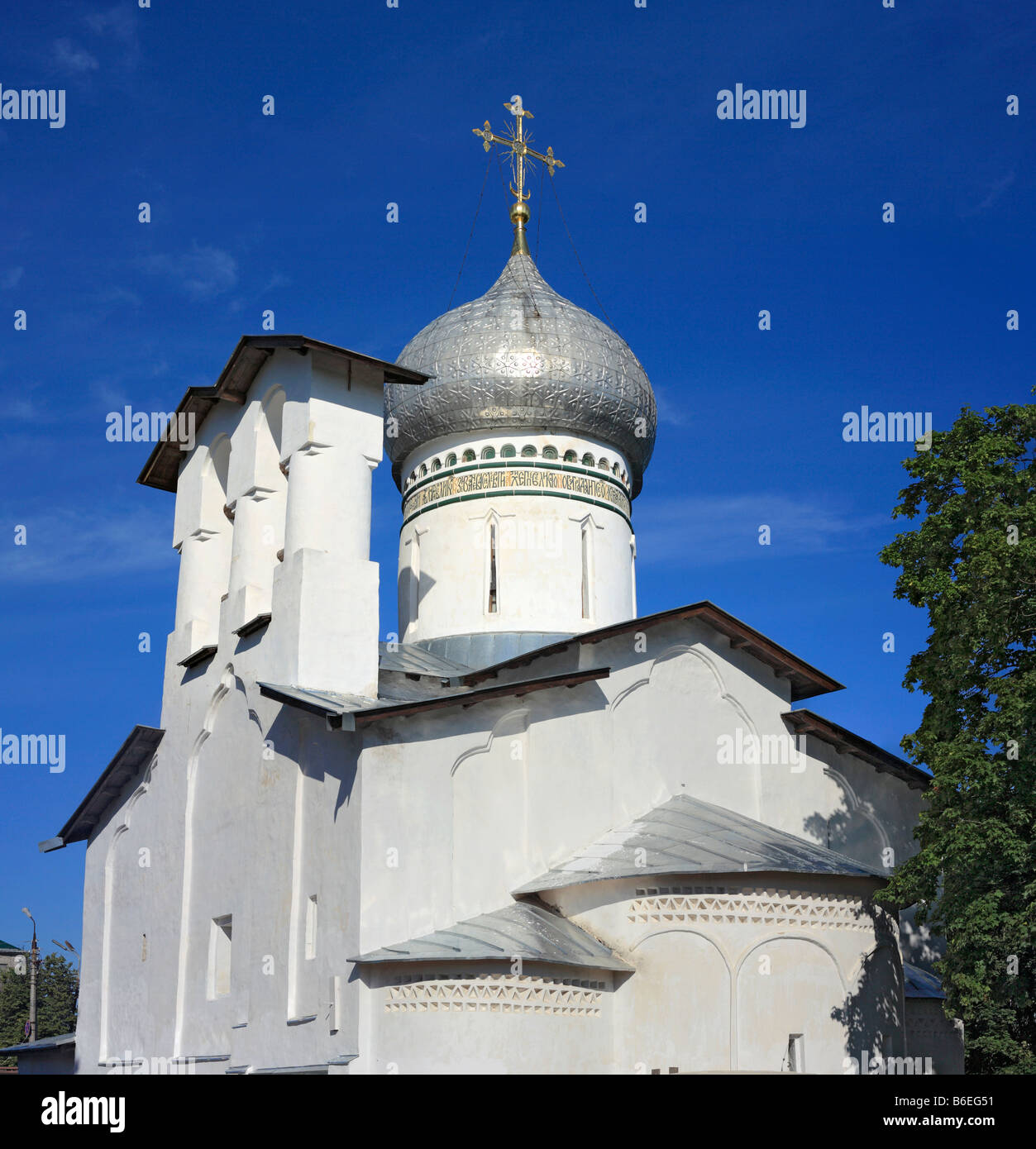 Religious architecture, dome of the church of St. Peter and St. Paul (1373), Pskov, Russia Stock Photo