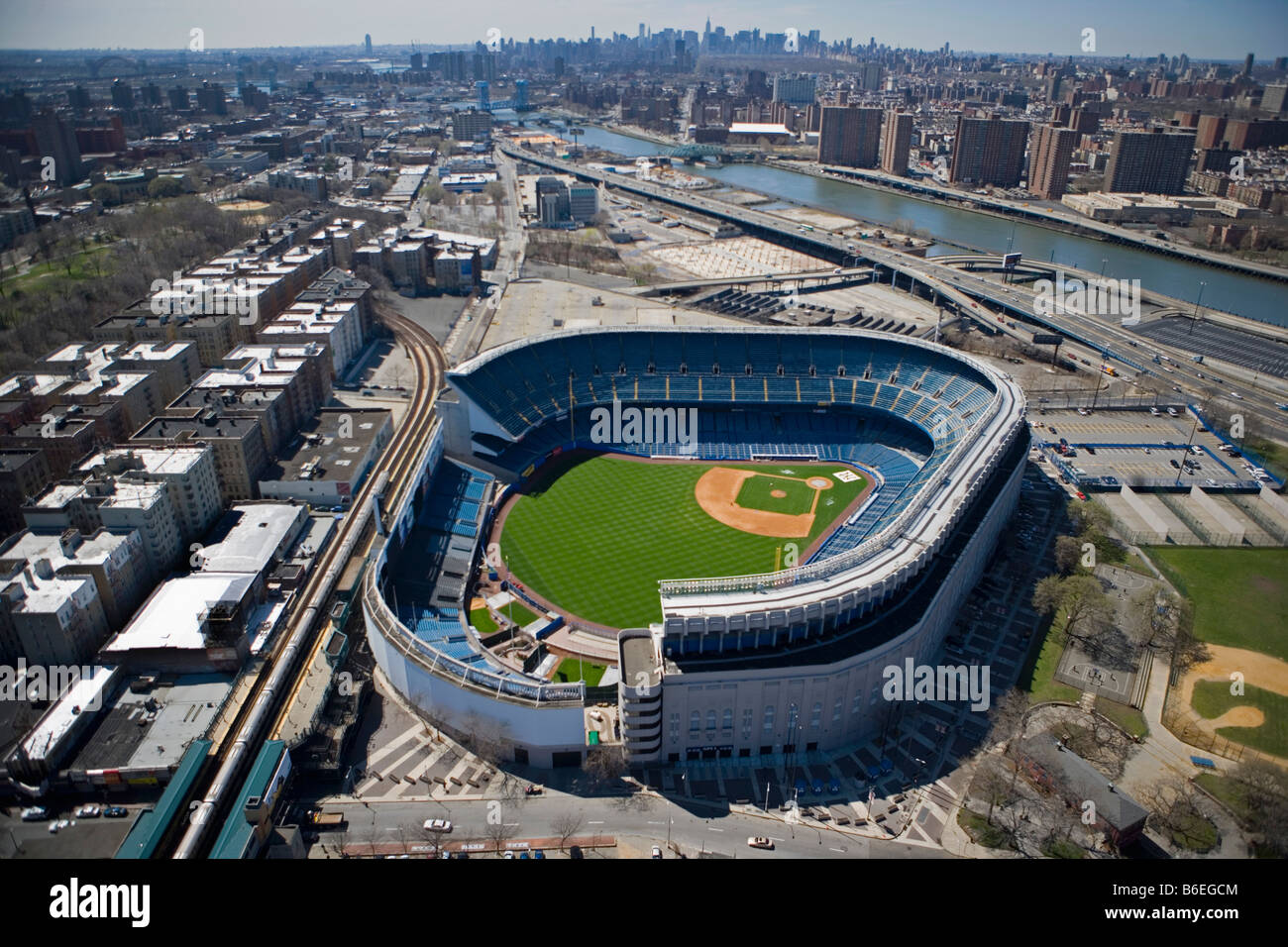 USA, New York, Manhattan, stadium with buildings in background Stock