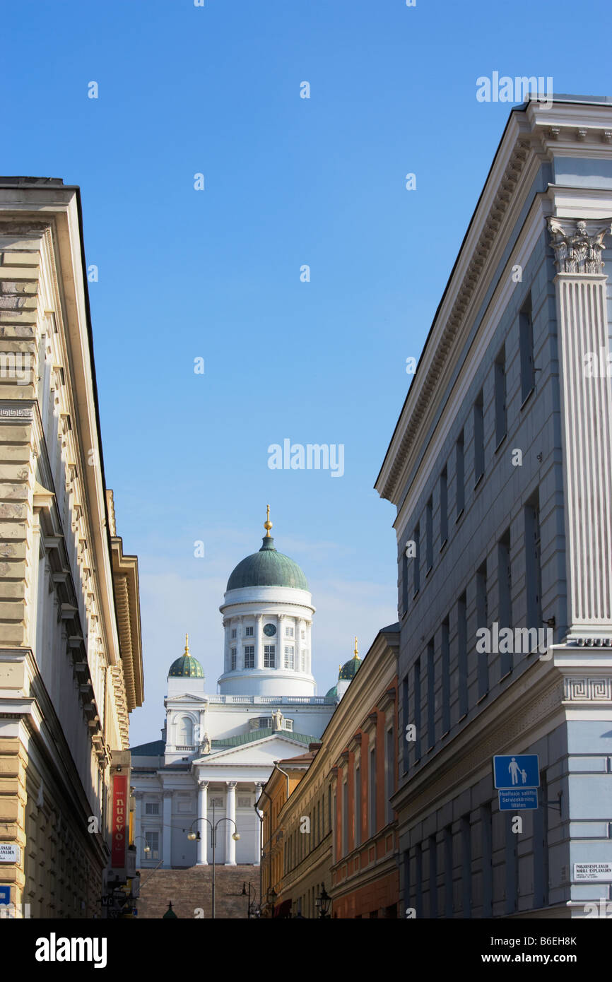 View along Sofiankatu street of Helsinki Cathedral Helsinki Finland Stock Photo