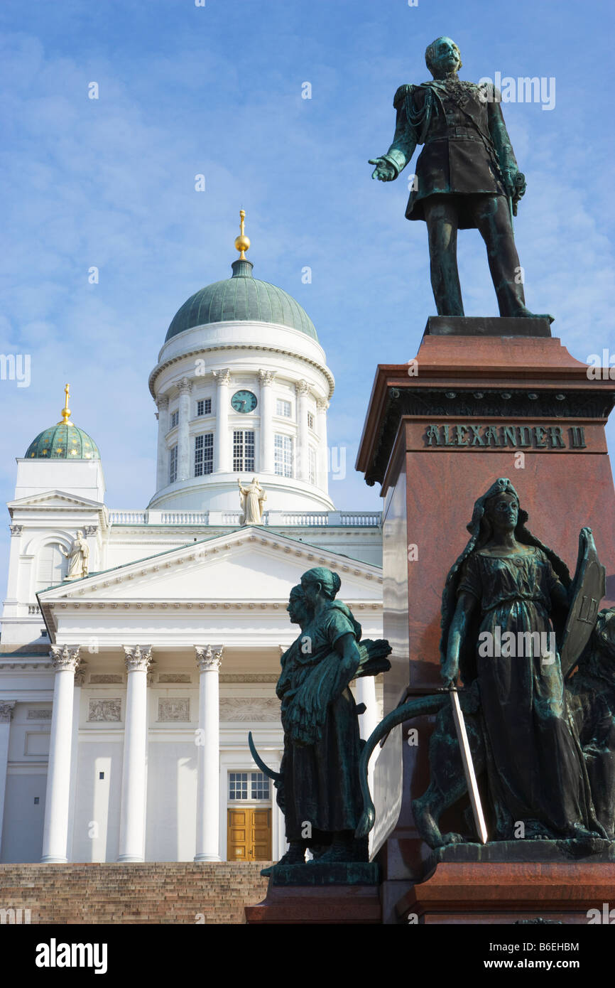 The statue of emperor Alexander II in Senate Square in front of ...