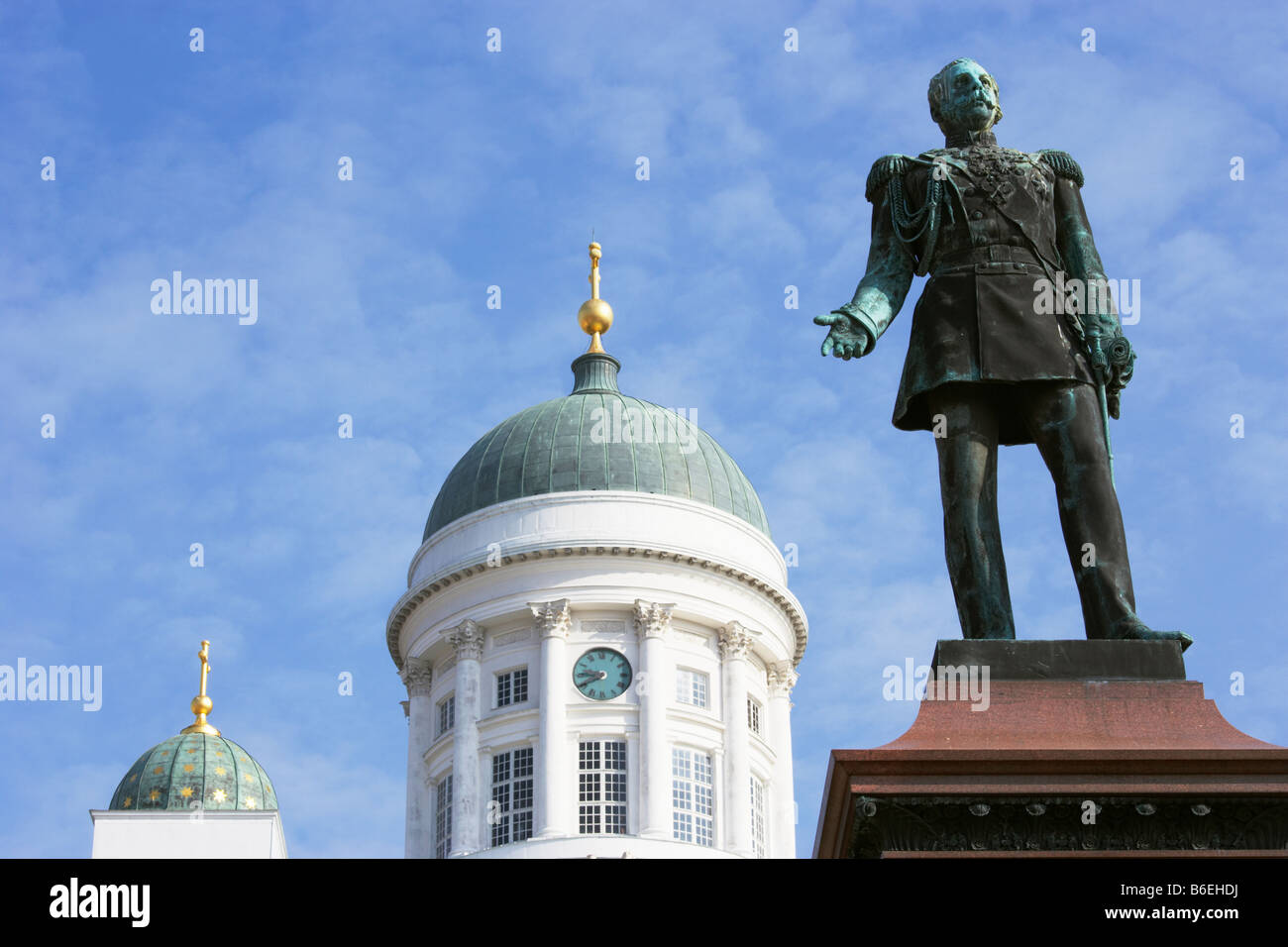 The statue of emperor Alexander II in Senate Square in front of Helsinki Cathedral Helsinki Finland Stock Photo