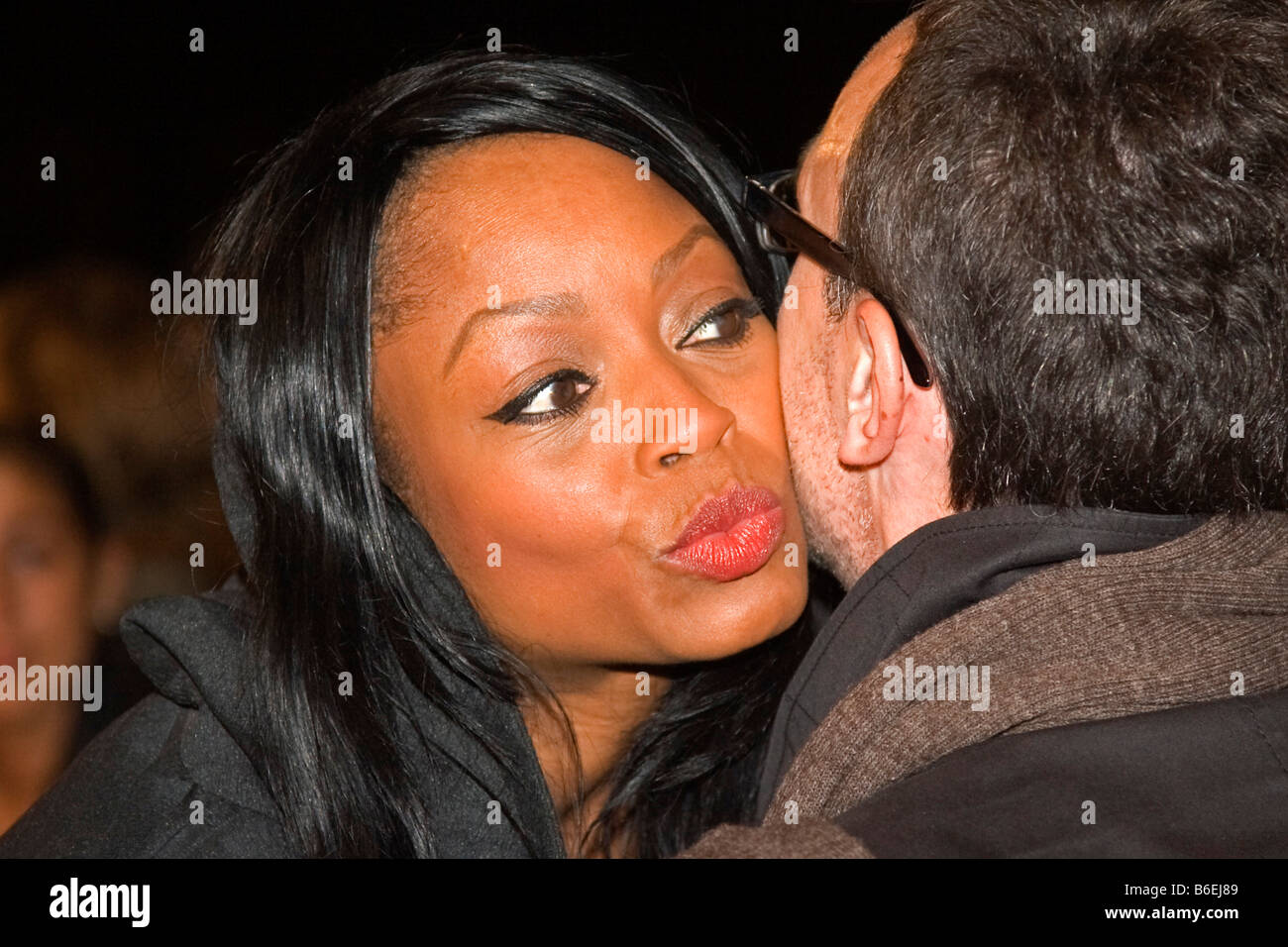 Actress, Rosalind Baffoe-Neef greeting the director, Dani Levy Stock Photo