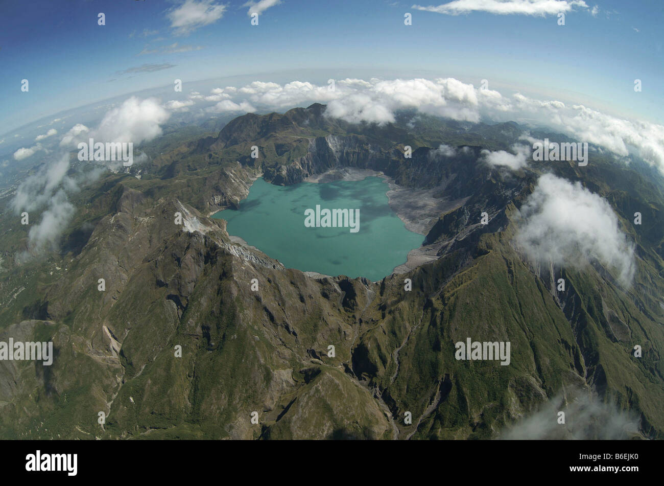 Aerial view of Mount Pinatubo, resting volcano, volcanic lake, Zambales