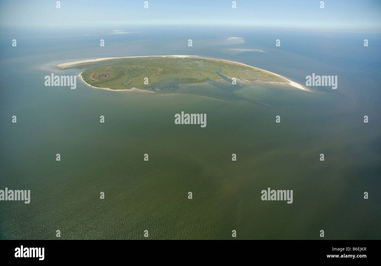 Areal view, Mellum Island, East Frisian Islands, Lower Saxony, Germany, Europe Stock Photo
