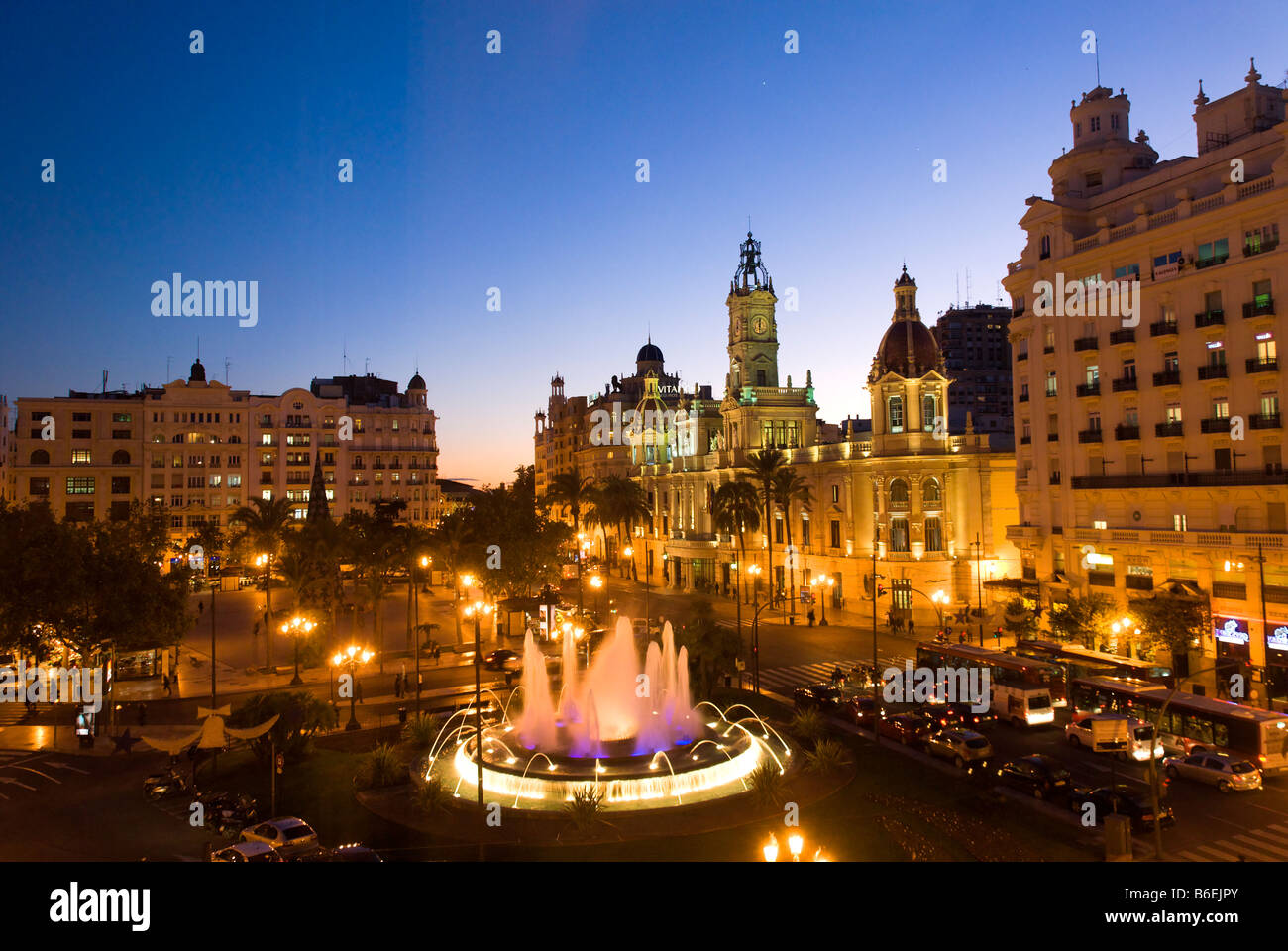 Town Hall building on Plaza Ayuntamiento central square of Valencia Spain Stock Photo