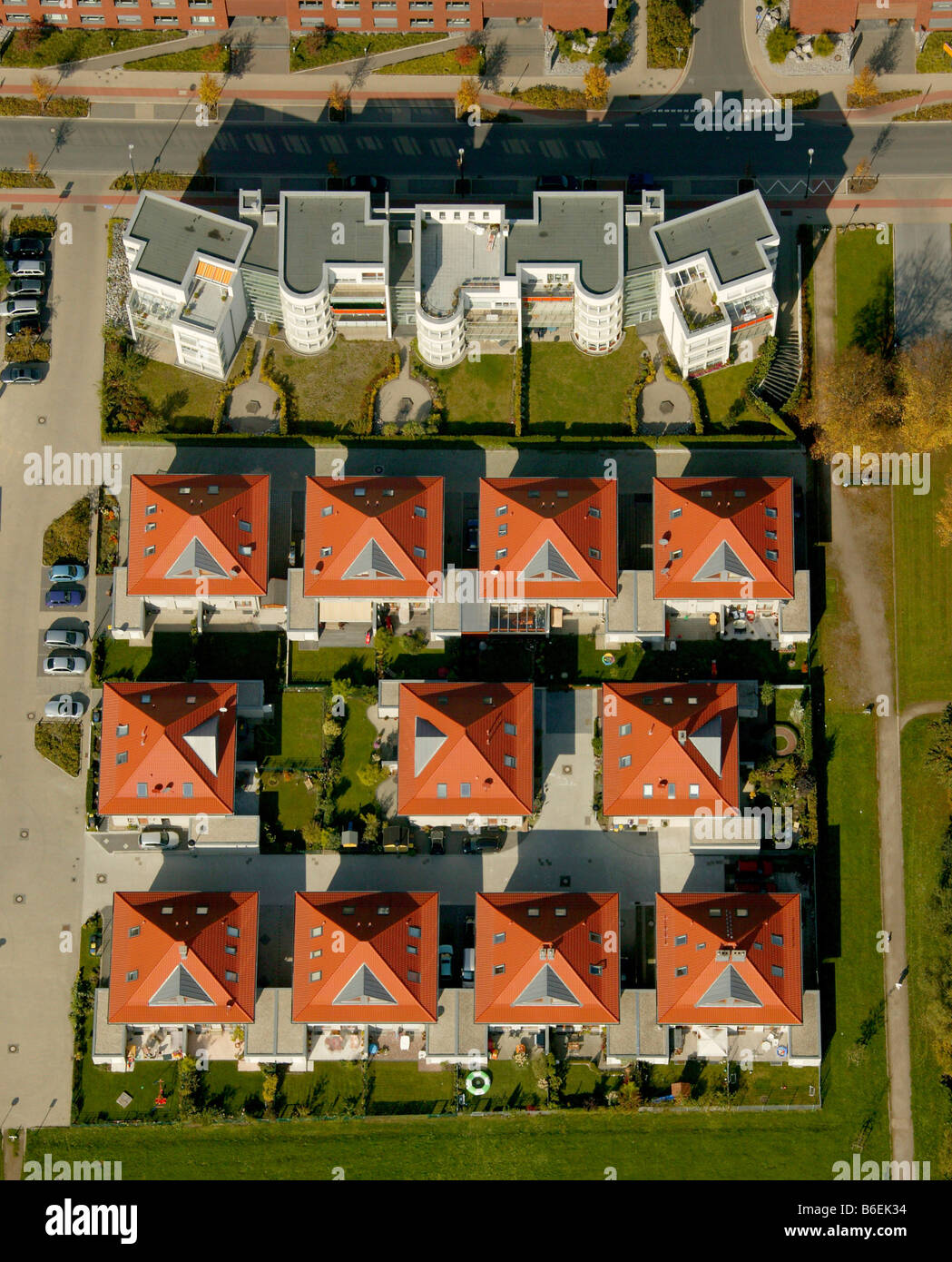 Aerial photograph, Stadtkrone Ost, housing estate, Stockholmer Allee