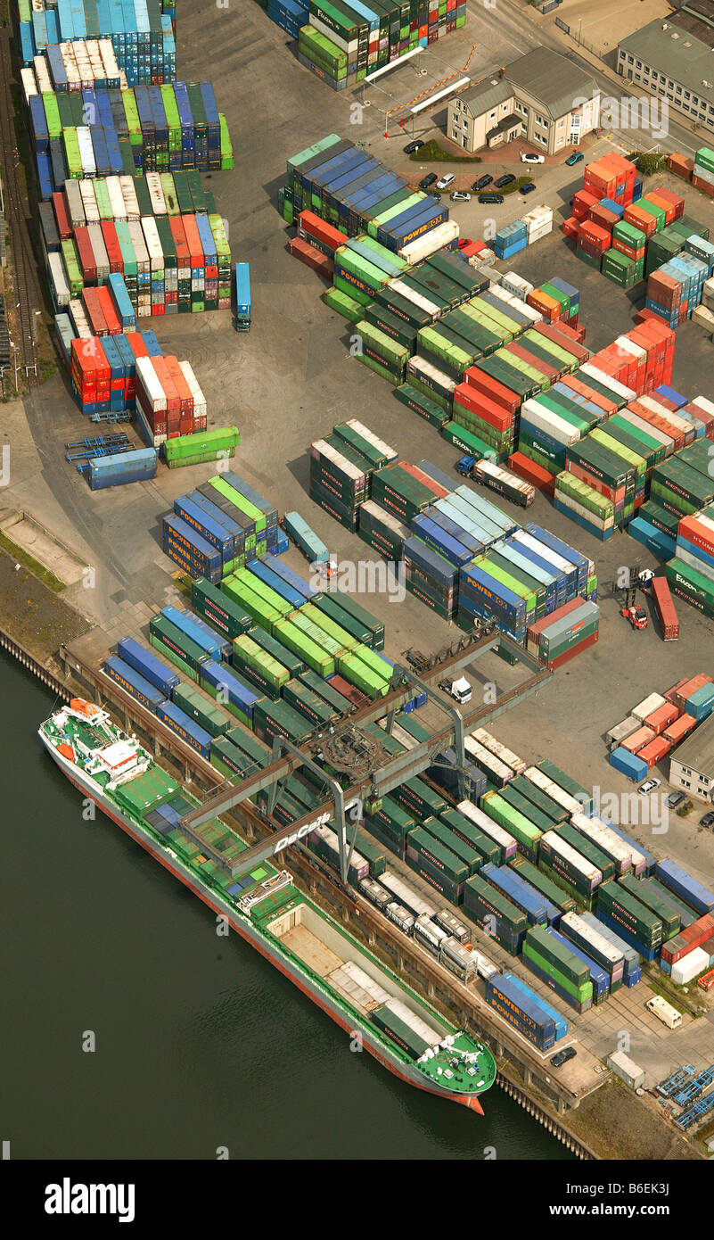Aerial photograph of Rhein-Ruhr-Hafen container terminal, Duisburg, Ruhr Area, North Rhine-Westphalia, Germany, Europe Stock Photo