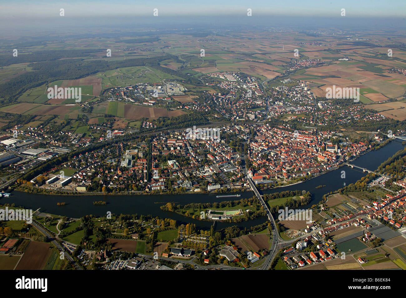 Aerial Picture Kitzingen Main River Bavaria Germany Europe Stock