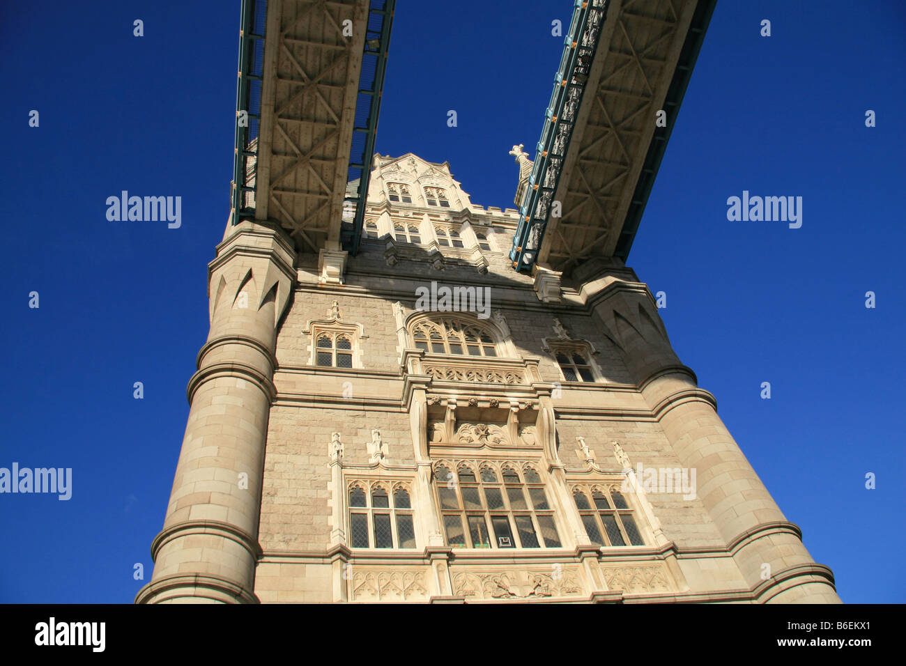 The northern tower and overhead walkways on Tower, Bridge, London Stock Photo