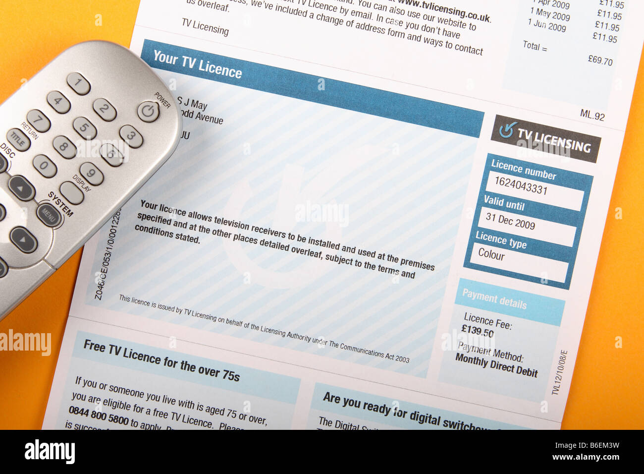 British UK TV Licence licencing document Stock Photo Alamy