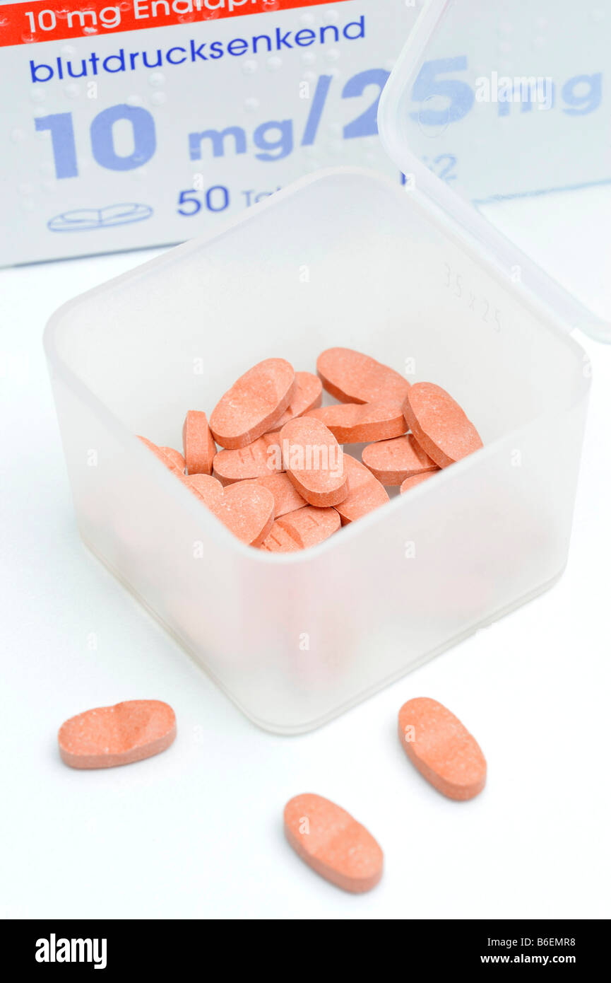 Tablets for high blood pressure with packaging and box Stock Photo
