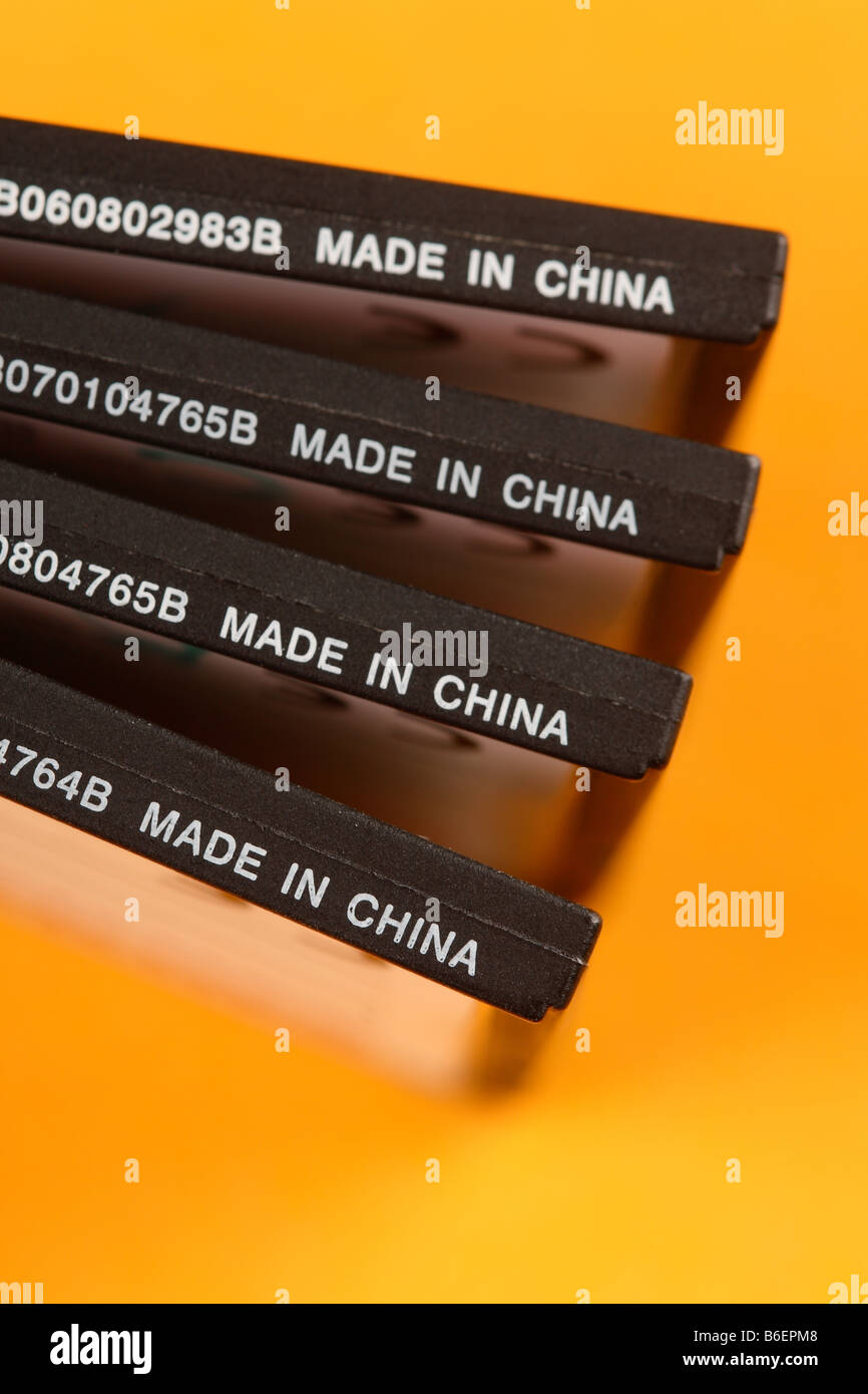 Made in China export import product labelling on Compact Flash digital memory storage card devices Stock Photo