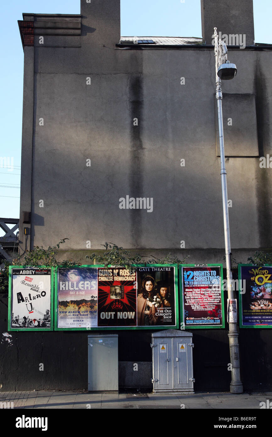 Posters and billboards in the city of Dublin in the Republic of Ireland