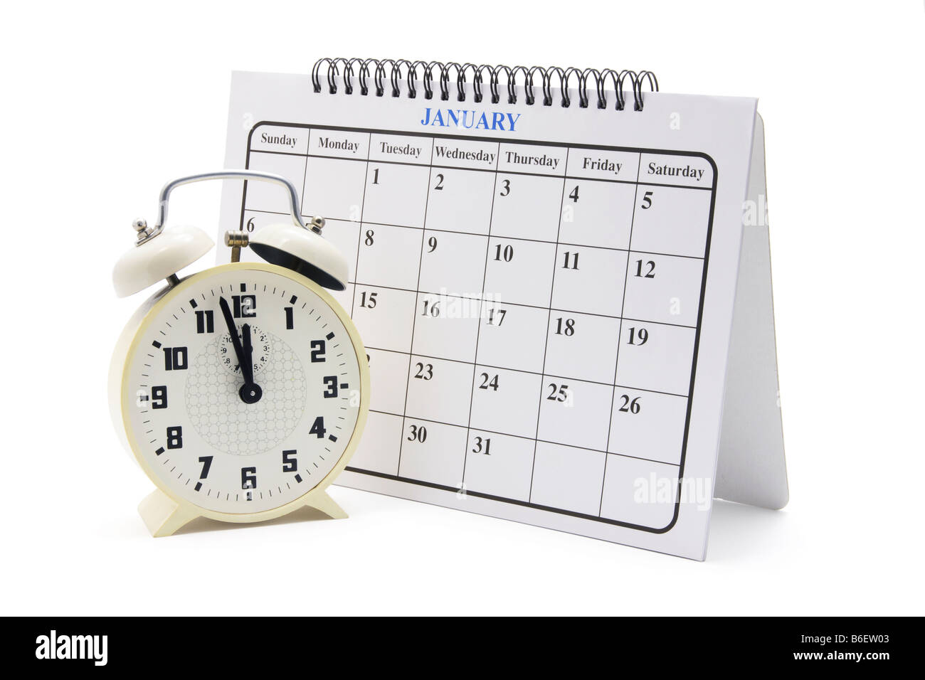 Alarm Clock and Calendar Stock Photo