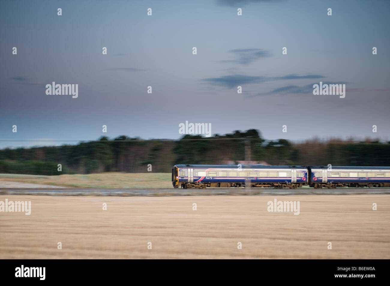 First Scotrail train in Fife countryside Stock Photo