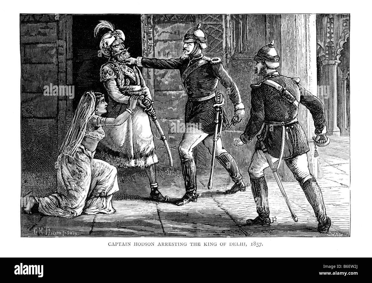 Captain Hodson Arresting the King of Delhi Bahadur Shah II (AKA Zafar)  1857 19th Century Illustration by G H Thompson b1833 d1884 Stock Photo