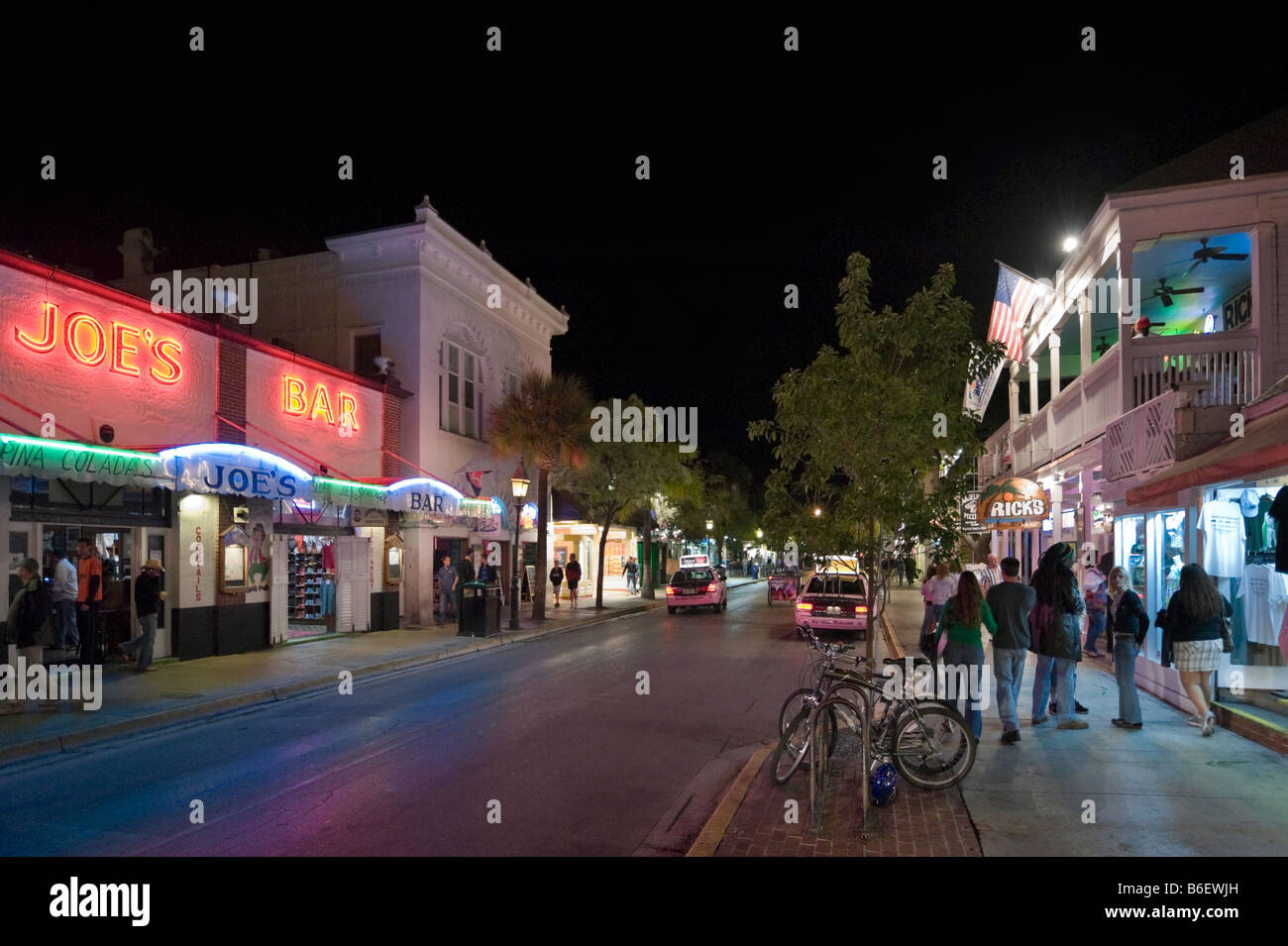 Duval Street at night, Old Town, Key Wes, Florida Keys, USA Stock Photo