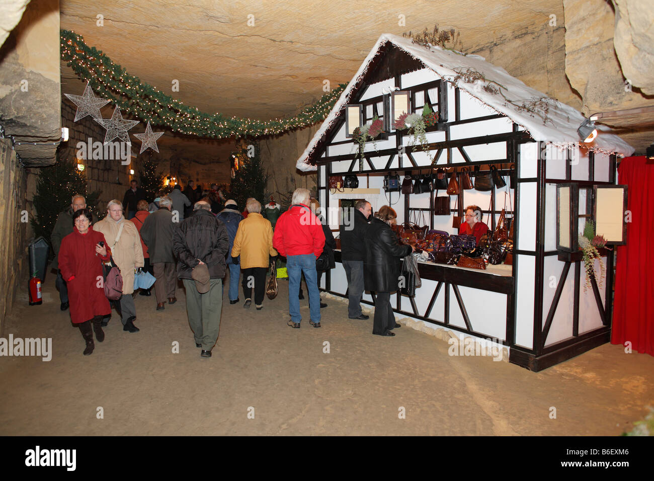 Christmas market in Town Cave, Valkenburg, Netherlands, Europe Stock