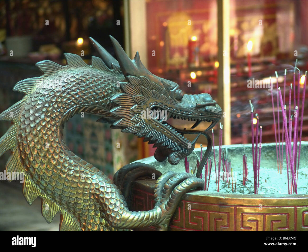 bronze dragon at a Chinese Buddhist temple in Malang, Indonesia, Bali Stock Photo