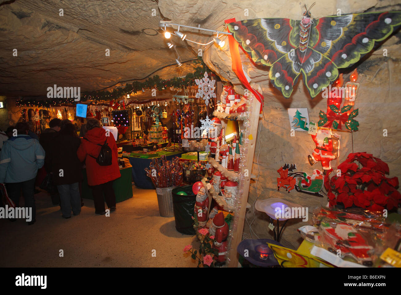 Christmas market in Town Cave, Valkenburg, Netherlands, Europe Stock