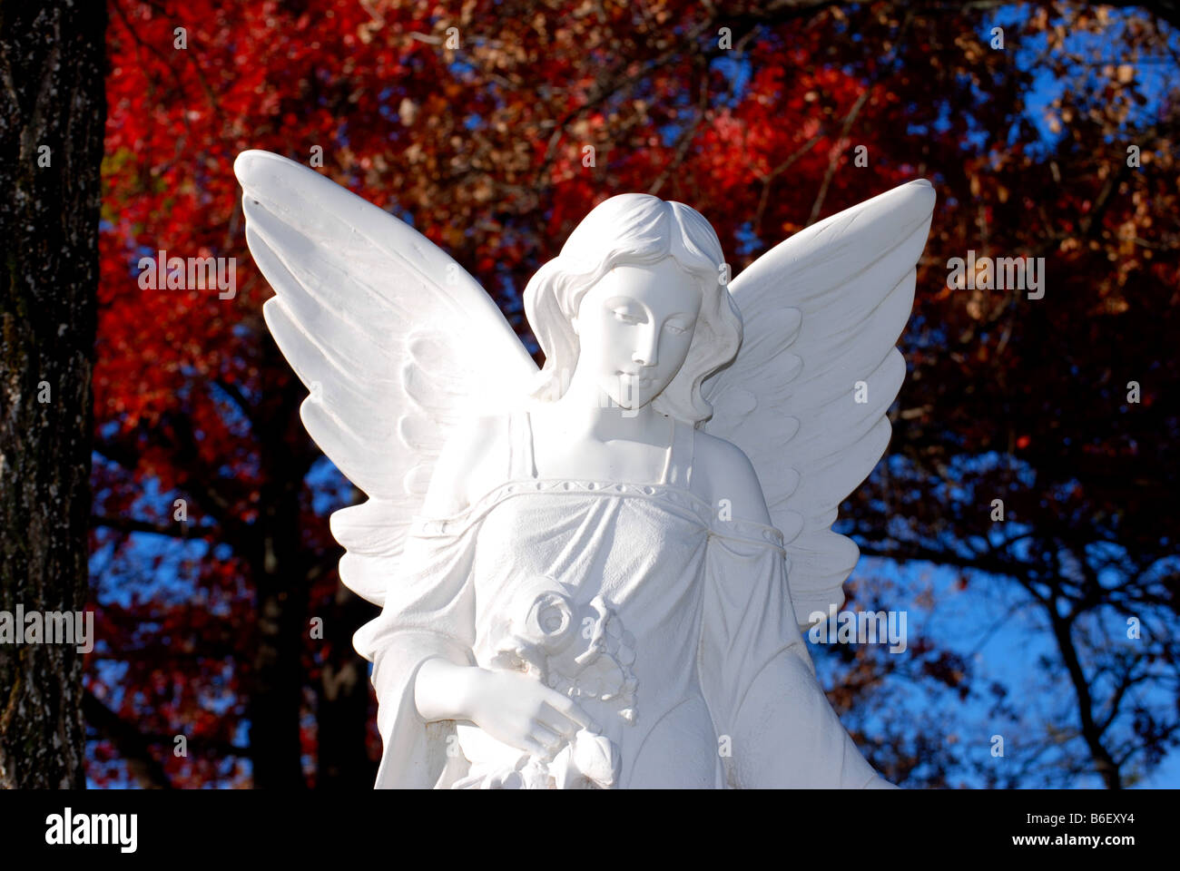 Angel statue with red background Stock Photo