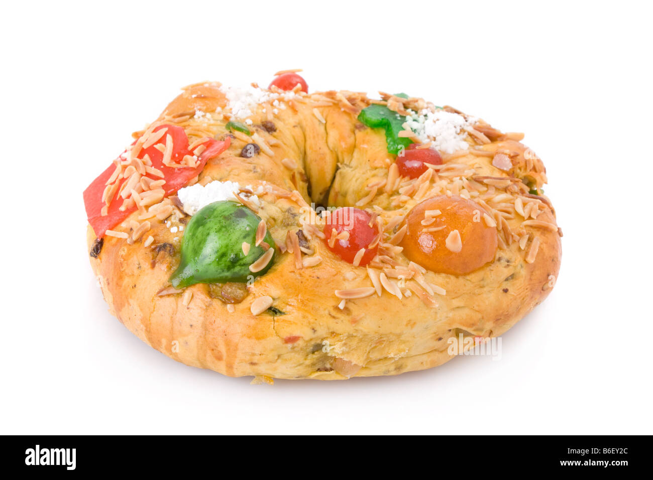 Traditional Portuguese Christmas cake, called Bolo Rei, made with candied fruits Stock Photo