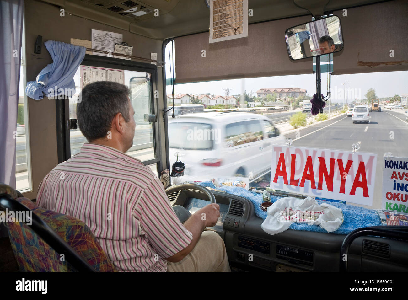 Driver of a dolmus heading towards Manavgat, public transport, Turkey, Asia Stock Photo