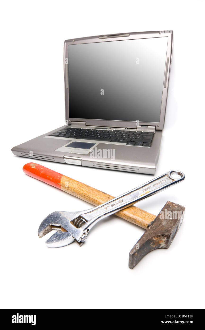 conceptual technology and help Computer and tools Stock Photo