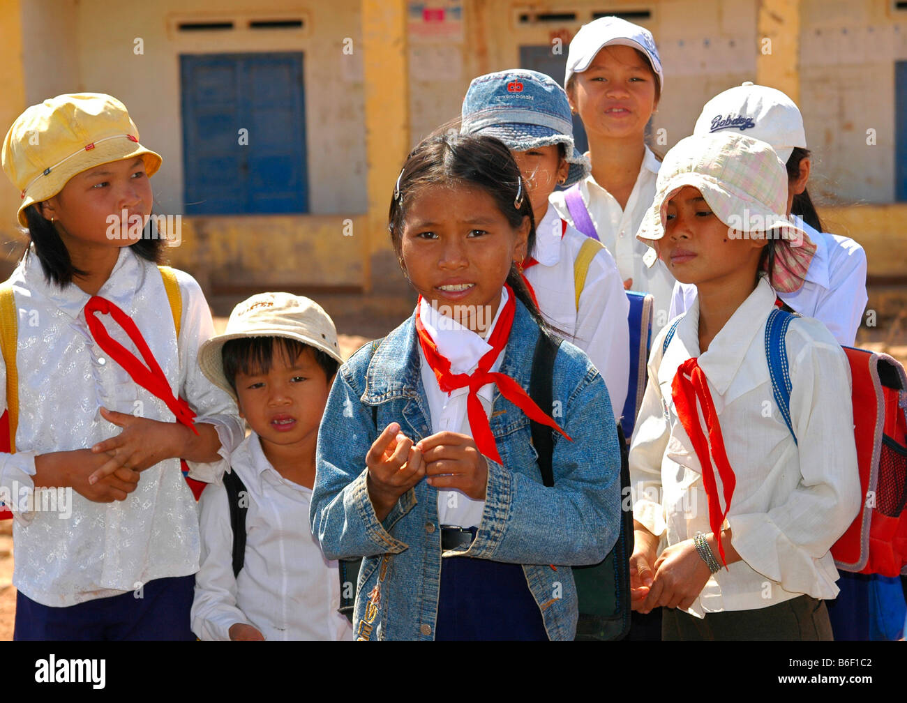 School children wearing pioneer clothing with red ties around their necks,  Vietnam, Asia Stock Photo - Alamy
