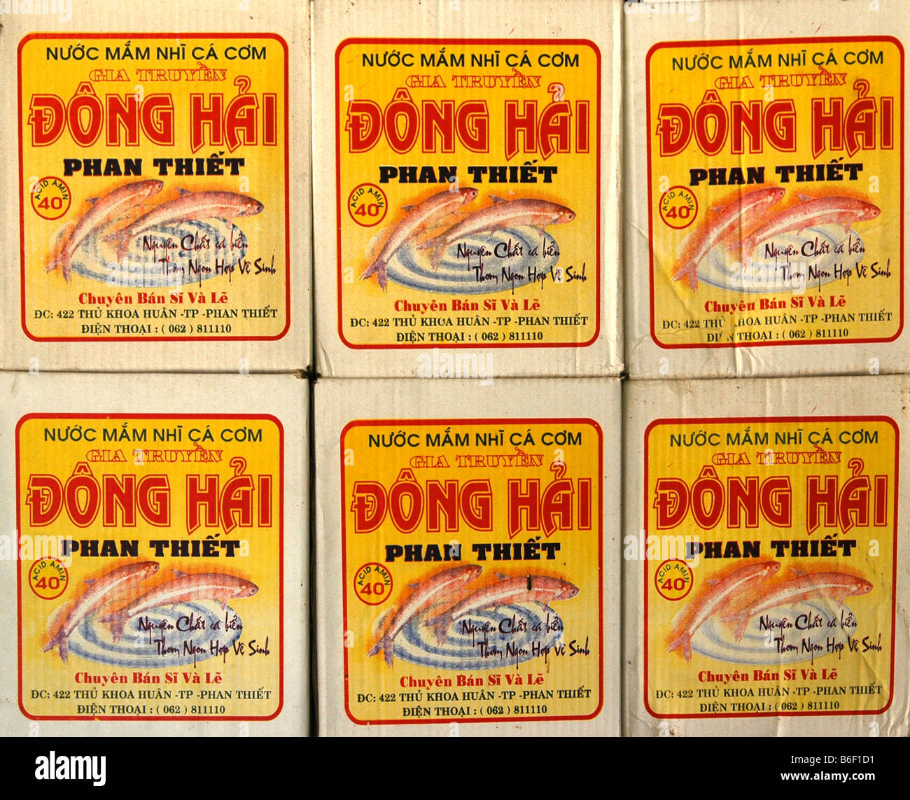 Packaging of Nuoc Mam fish sauce from Vietnam, Southeast Asia Stock Photo