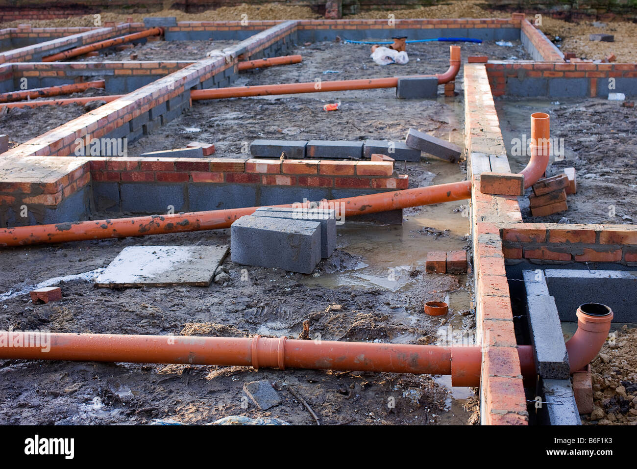 Pipework For Drains Built Into The Footings Stock Photo - Alamy