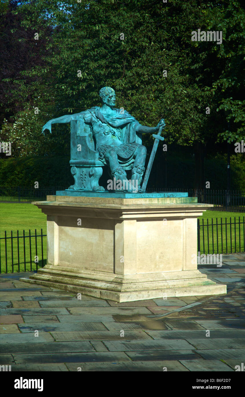 Bronze statue of Constantine the Great sited next to York Minster Stock Photo