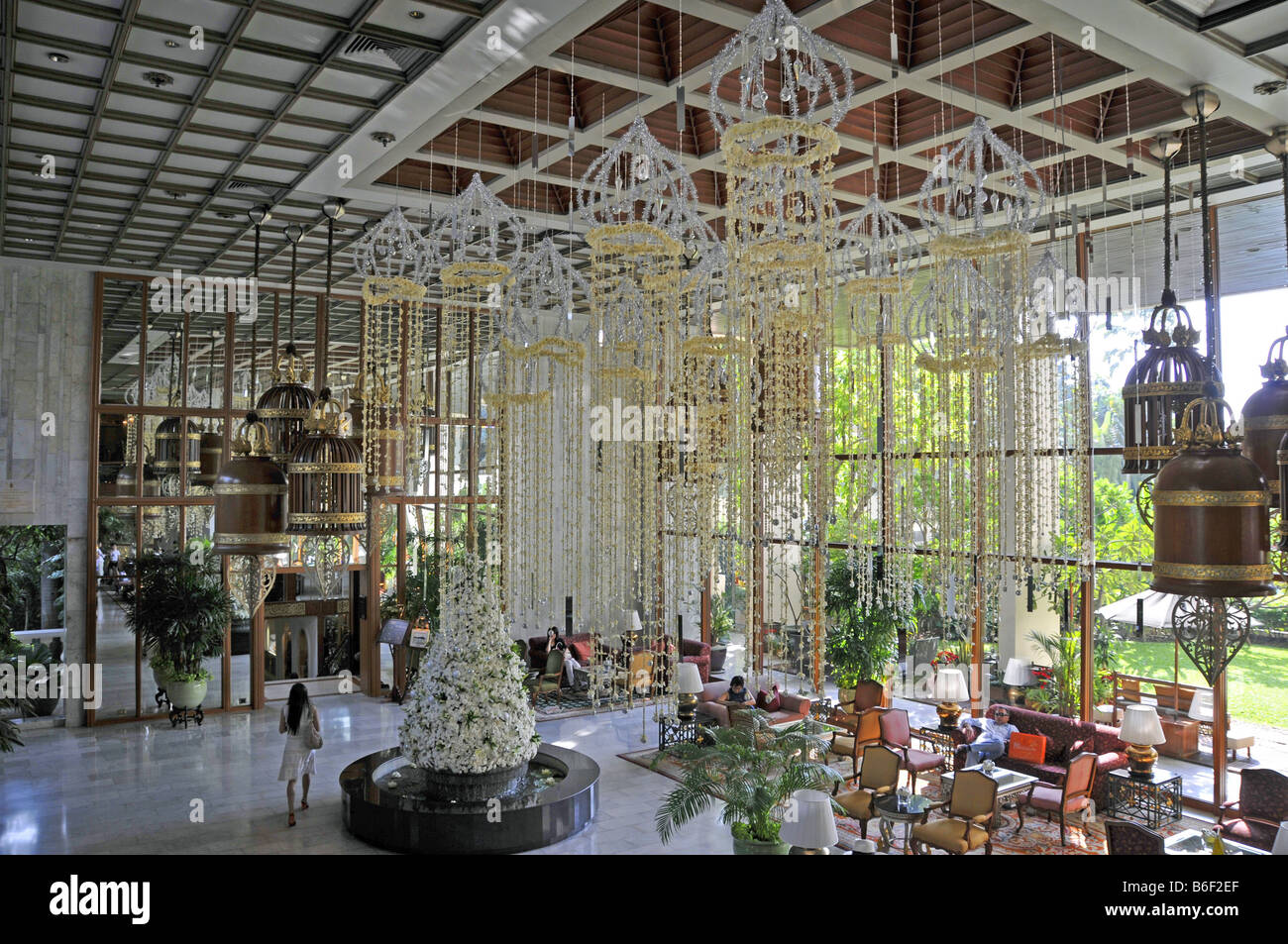 lobby with christmas decoration of Hotel Oriental, Thailand, Bangkok Stock Photo