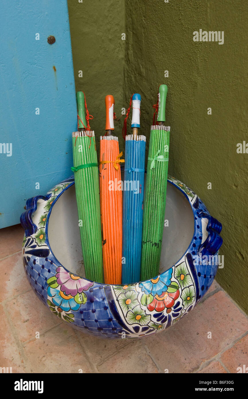 Colorful umbrellas, San Miguel de Allende, MEXICO Stock Photo
