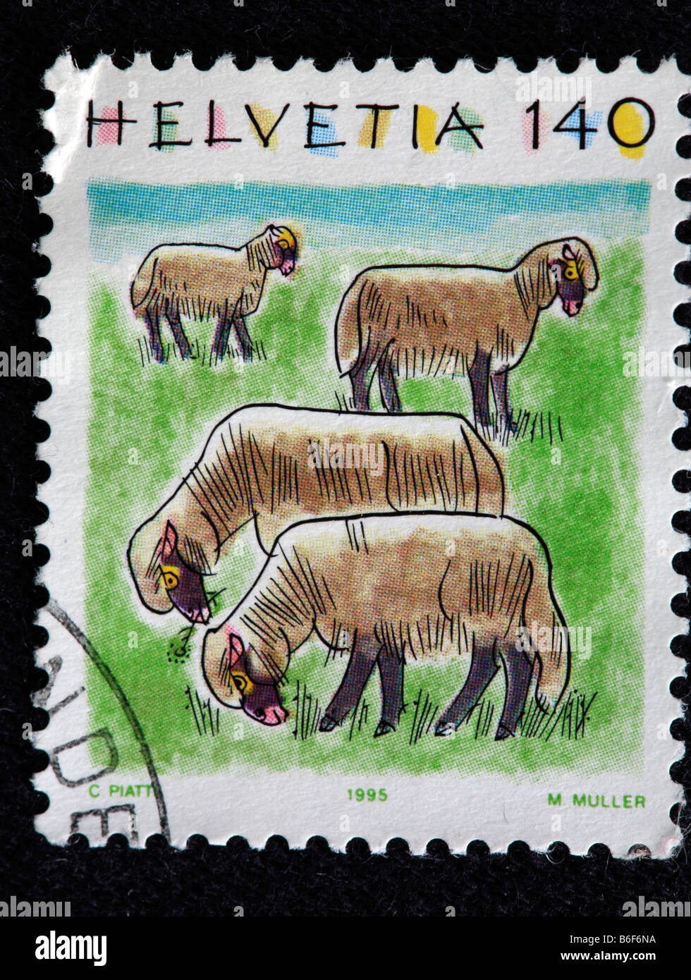 Sheep, postage stamp, Switzerland, 1995 Stock Photo